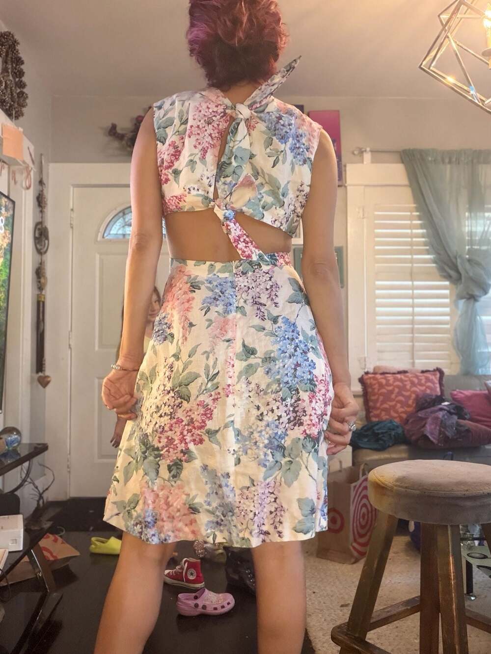 Ephemera Floral Cutout Back Sleeveless Midi Dress